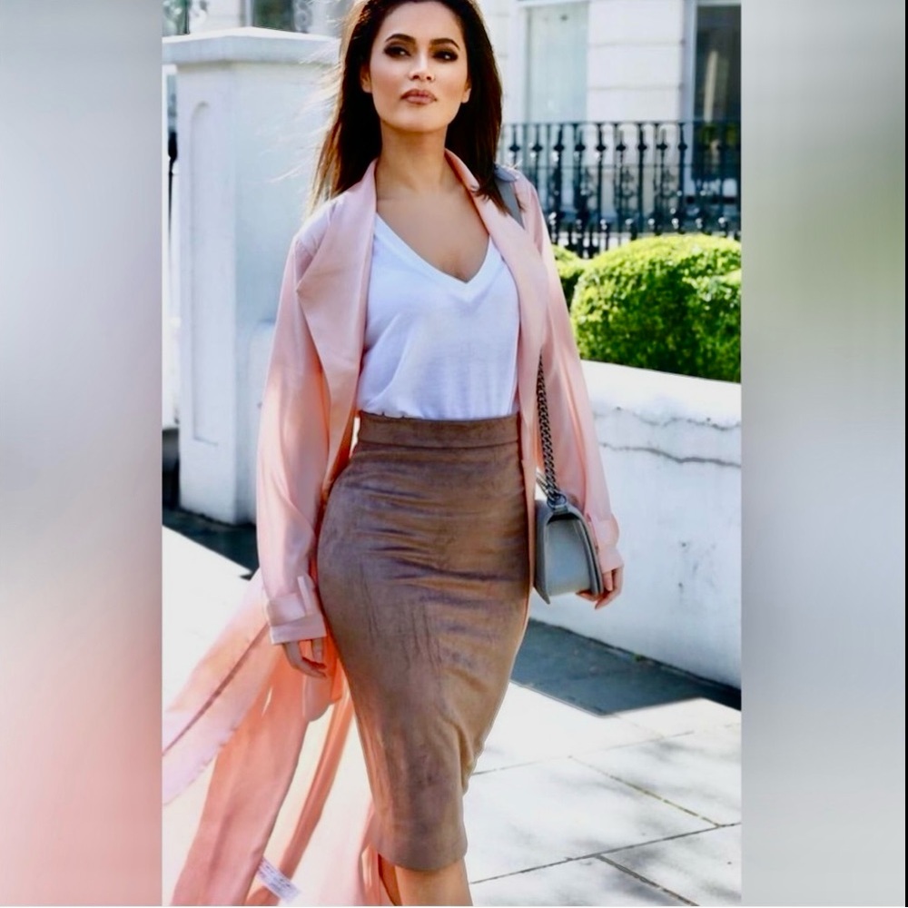 House Of CB Guiditta Taupe Suedette Skirt in Taupe